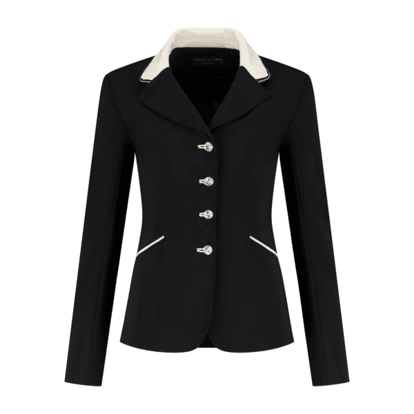 Wedstrijdjasje dressuur zwart met off white details Navy & Tan