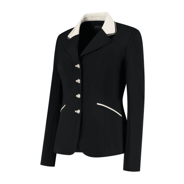 Wedstrijdjasje dressuur zwart met off white details Navy & Tan